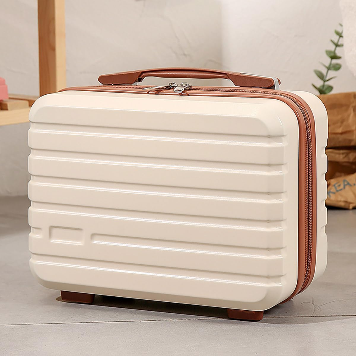 AIMALL Portable Suitcase Mini Wedding Storage Box | 14-Inch Password Secure Small Fresh Hand Carry Gift Box | Durable ABS Construction | Available in Six Colours - 12.2X8.3X5.9 Inches - Beige image number 7