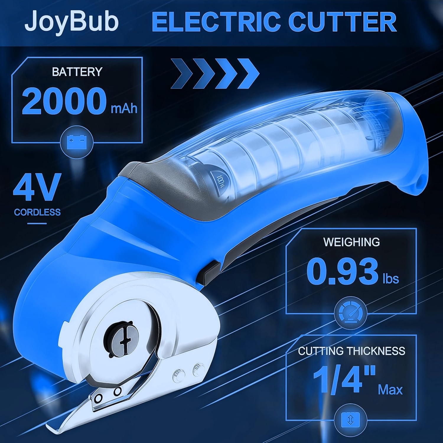 Cordless Electric Scissors, 4.2V Cardboard Cutter Tool for Cardboard Carpet Leather Packages Plastic with Rechargeable Battery (Blue) image number 4