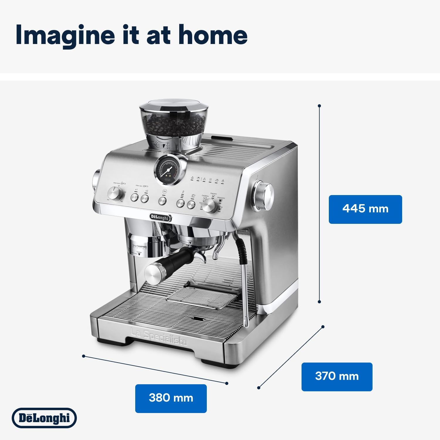 De'Longhi La Specialista Opera Manual Espresso Coffee Machine EC9555.M, Smart Tamping Station, 15 Grind Settings, Cold Brew Function, Latteart Steam Wand, Includes Milk Frothing Jug, Metal - Black image number 2