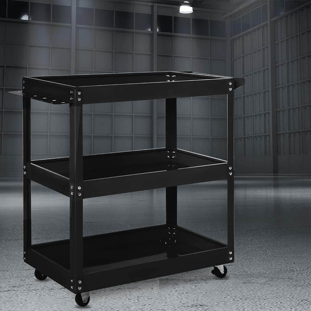 Traderight Tool Cart Trolley 3-Tier Toolbox Workshop Garage Storage Organiser, 150 Kg Capacity, Black image number 4
