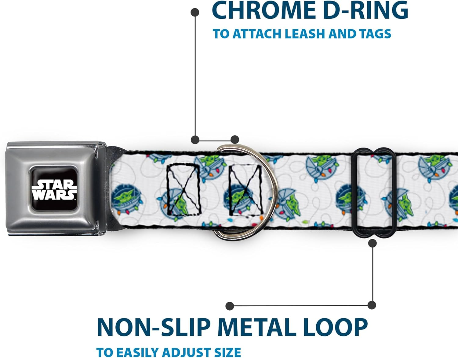 Dog Collar Seatbelt Buckle Star Wars the Child Holiday Carriage Pod Scattered White Gray 9.5 to 13 Inches 1.0 Inch Wide image number 5