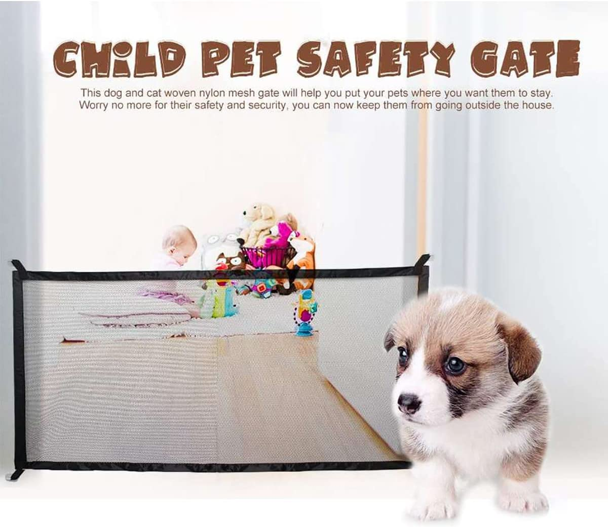 Magic Gate for Dogs, Dog Gate, Pet Safety Gate, Portable Folding Mesh Magic Gate, Portable Folding Stair Gates for Baby, Net Safe Guard Isolation, Baby Safety Fence, Safety Fence for Hall Doorway image number 5