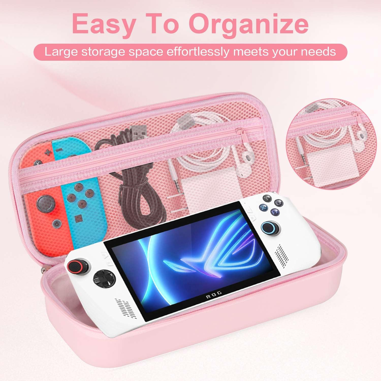 GUTIAL Accessories Kit for ASUS ROG Ally 2023 - Accessories Bundle for ROG Alloy Gaming Handheld with Carrying Case Protective Cover Case and 2 Pack Screen Protector, 6 Thumb Grips - Pink image number 4