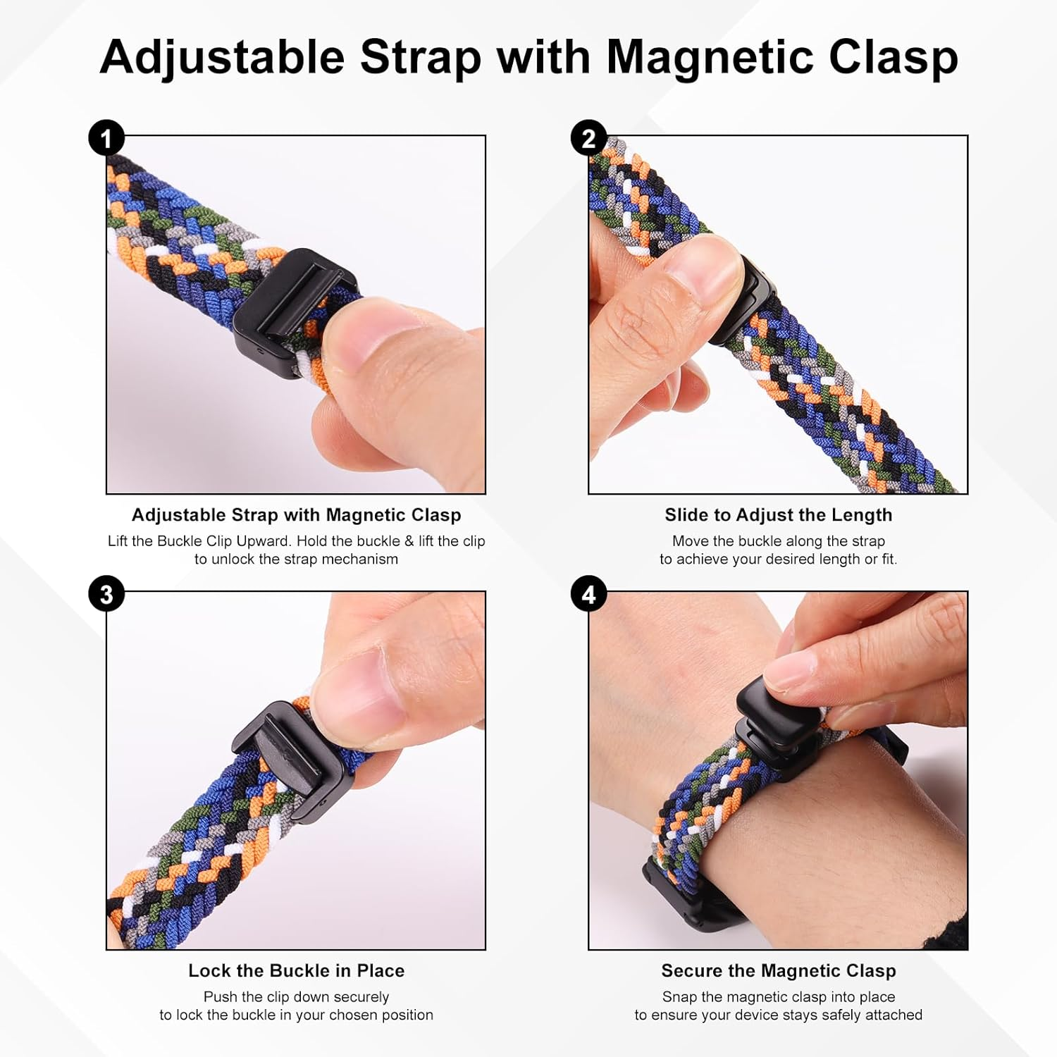 Adjustable Braided Wristband Compatible with Plaud Notepin AI Voice Recorder,Breathable Soft Wearable Strap with Magnetic Buckle and PC Case,Comfort Lightweight Band,Note Ai Voice Recorder Accessories - Black image number 3