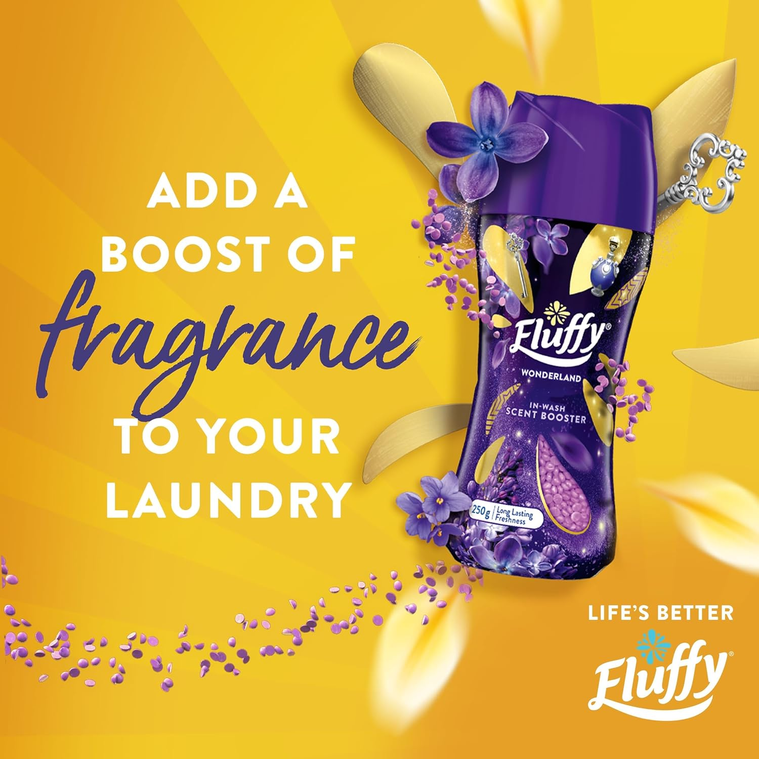 Fluffy Laundry in Wash Scent Booster Beads, 250G, Wonderland, Perfume for Your Wash, Laundry, Long Lasting Freshness, Fragrance