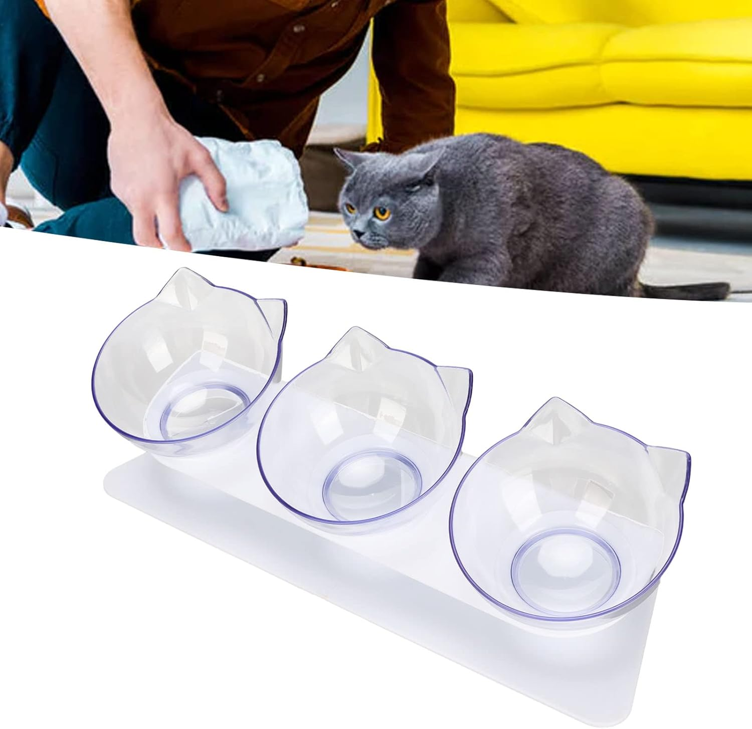 Pssopp 3 Raised Feeding Bowls for Cats Transparent Removable Raised Feeding Bowls Water Raised Feeding Bowls for Cats and Small Dogs image number 4
