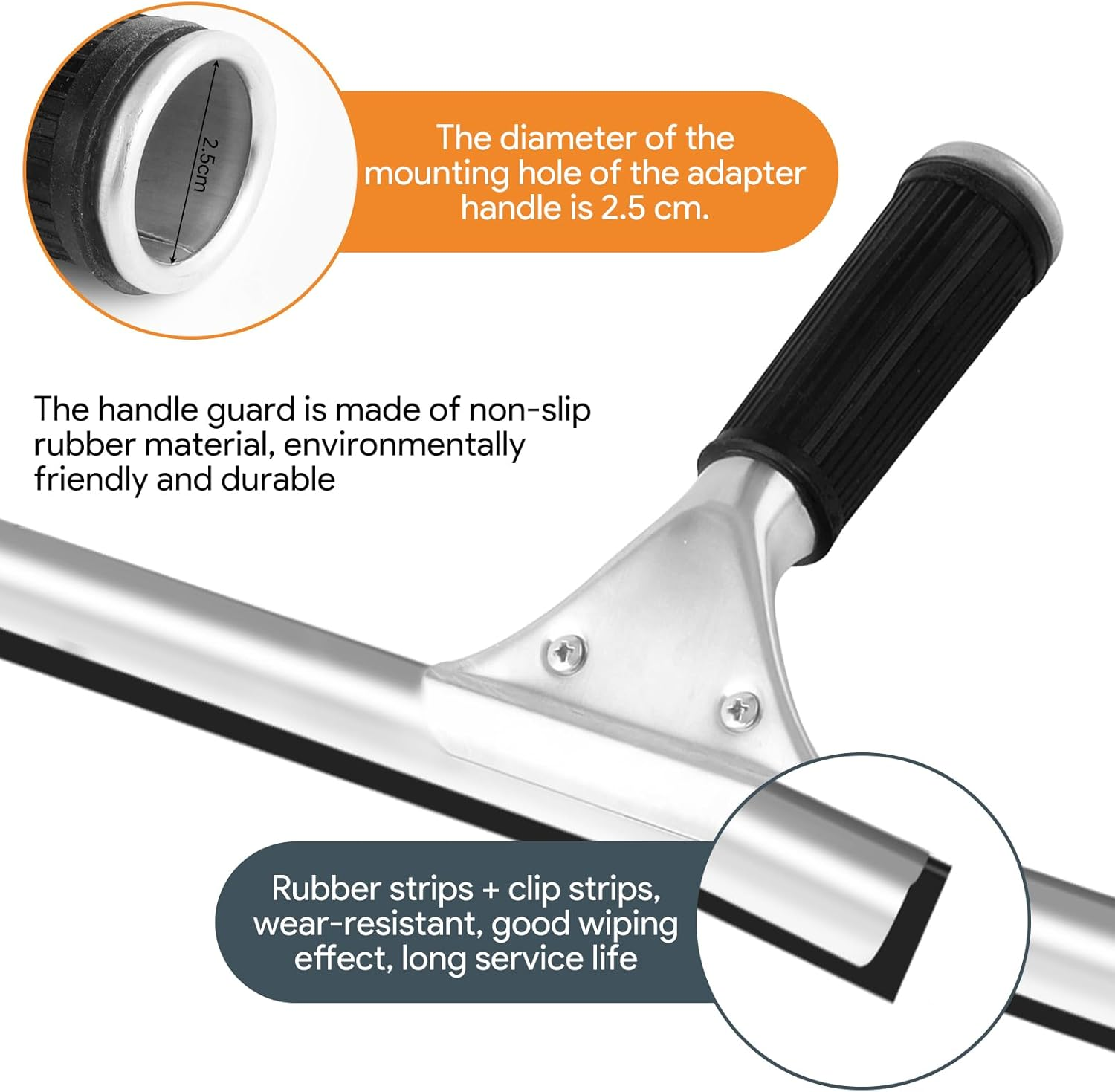 Professional Window Squeegee, 35 Cm Shower Squeegee, Stainless Steel Window Wiper with Rubber Lip, Window Cleaner, Window Cleaning for Shower, Bathroom, Mirror, Glass Cleaning, Tiles, Window Cleaning image number 2