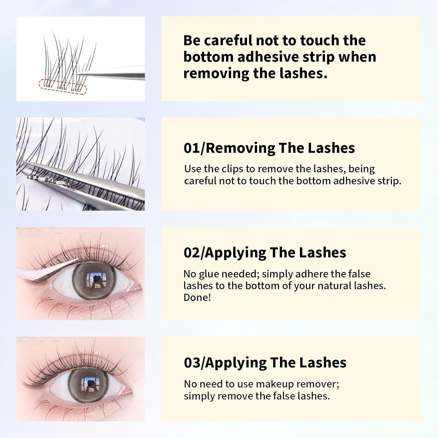 False Lashes, No Glue False Lashes, 120 Clusters New Natural Sectional Individual Lashes, C Curl 8-12Mm Natural Black, 0.05Mm Thin Band BSF Fiber, Long-Lasting & Comfortable image number 3