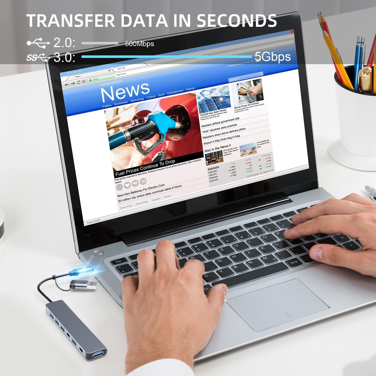 7-In-1 USB C Hub, USB Splitter for Fast Data Transfer Speed, USB-C Hub Compatible with Macbook, Surface, PS4, Xbox and Android Devices, USB C Dock Connect Flash Drives, External Hard Drives, Keyboards image number 3