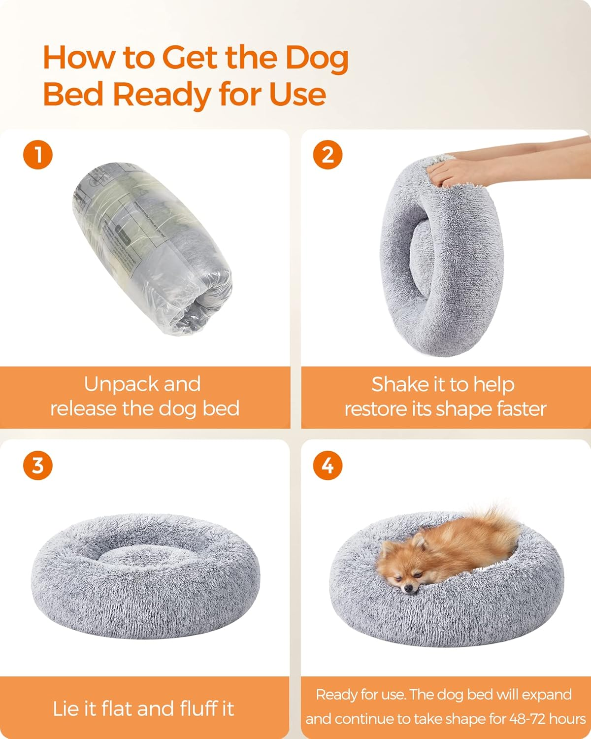 Feandrea Fluffy Dog Bed, Cat Bed, Doughnut Cushion, Washable, Removable Padding in the Centre, Long Plush, 60 Cm Diameter, Ombre Grey PGW038G01 image number 6