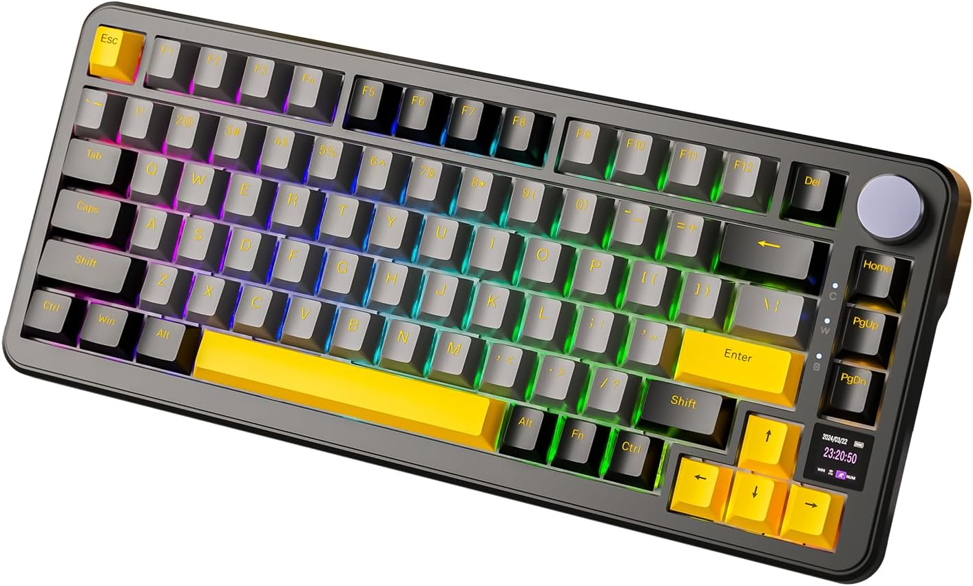 ATTACK SHARK X85Pro 75% Mechanical Keyboard with Screen & Knob Hot Swappable Wireless 2.4Ghz/Bluetooth/Wired RGB Gasket Mount QMK Custom Gaming Keyboard Linear Blueberry Switch for PC/MAC (Black)