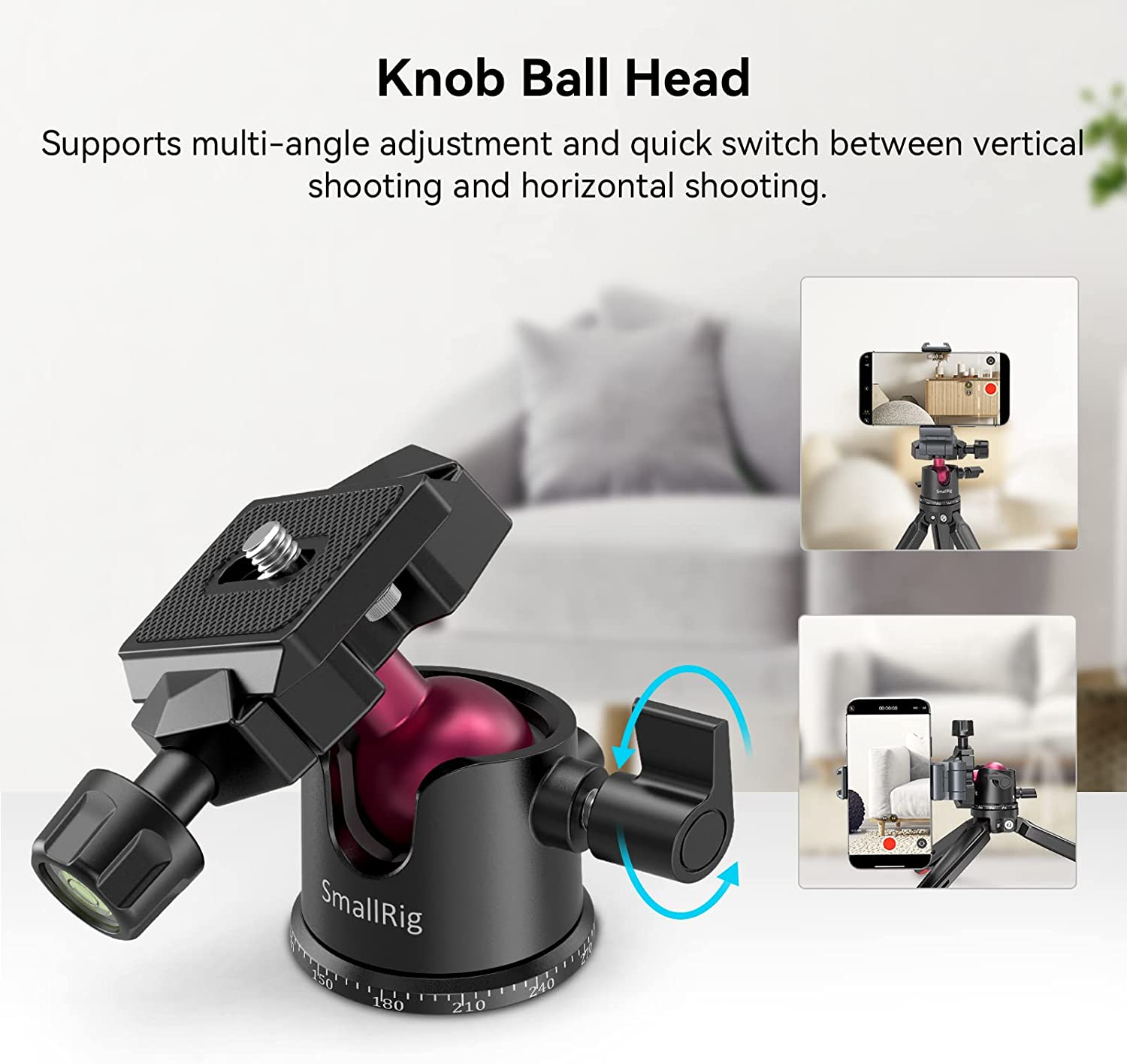 Smallrig Mini Tripod for Camera, Updated Desktop Tabletop Tripod for Arca-Type Compatible QR Plate, 360&deg; Ball Head and 1/4 Screws Portable for Gopro, Compact Cameras Dslrs, Phone - BUT2664 image number 3