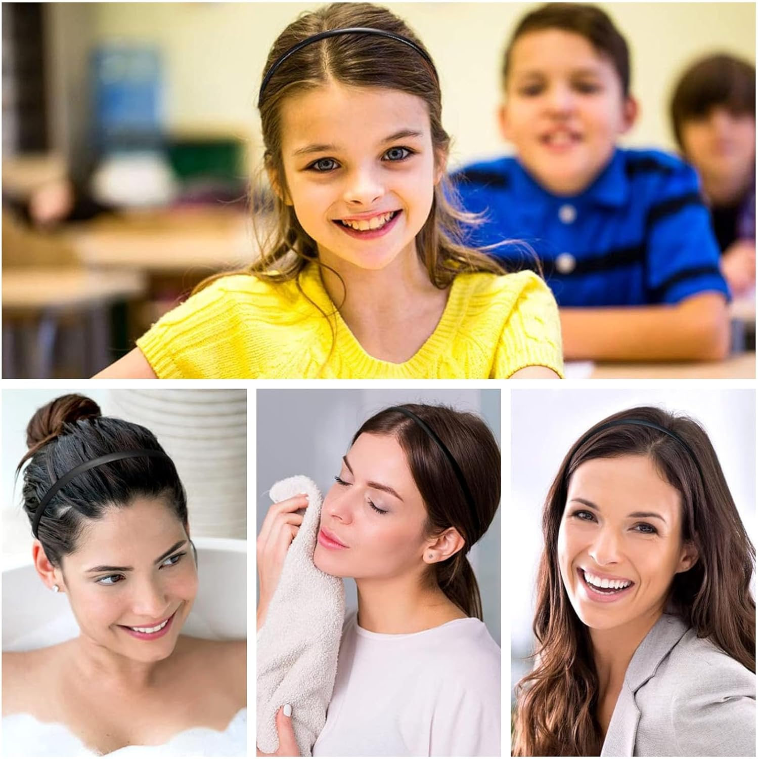 Dinghaole 4 Packs Plastic Headband, Plastic Plain Sport Headbands, Black Non-Slip Hair Hoop, DIY Hair Hoop Gripper Teeth Hairband, Unisex Sport Fashion Hair Band Accessories for Women and Men-8Mm Wide