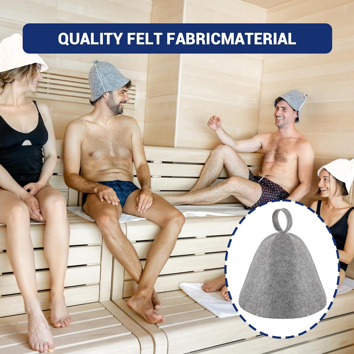 Sauna Hat, 2 Pcs Infrared Sauna Caps, Wool Sauna Hats for Women and Men, Felt Sauna Hat, Vaporarium Hat, Protect Head and Hair Bath Sauna Accessories (Grey&White, One Size) image number 4