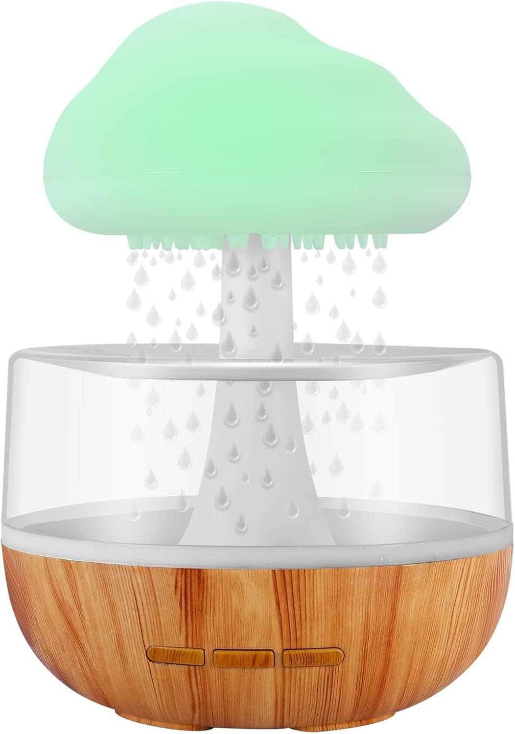 Weljoy Zen Raining Cloud Night Light Aromatherapy Essential Oil Diffuser Micro Humidifier Desk Fountain Bedside Sleeping Relaxing Mood Water Drop Sound (Light Wood Pattern)