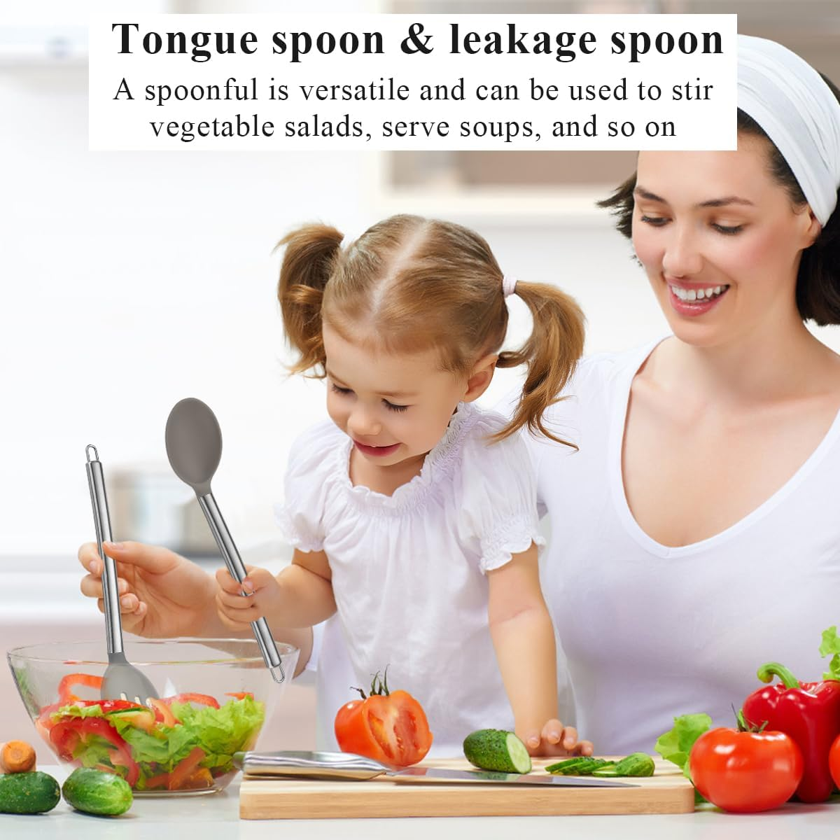 Silicone Cooking Spoon Set, Reanea Solid Spoon, Slotted Spoon, Heat Resistant Handle, Kitchen Spoon for Nonstick Cookware, Dishwasher Safe, Easy to Clean image number 6