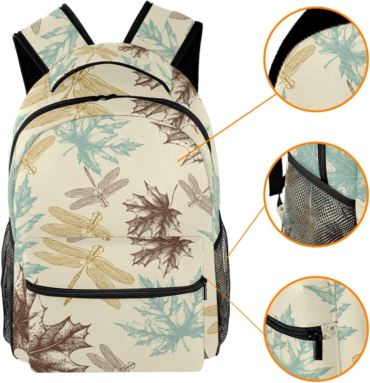 Maple Leaves and a Dragonfly Pattern of Autumn Backpack Students Shoulder Bags Travel Bag College School Tote Backpacks image number 4