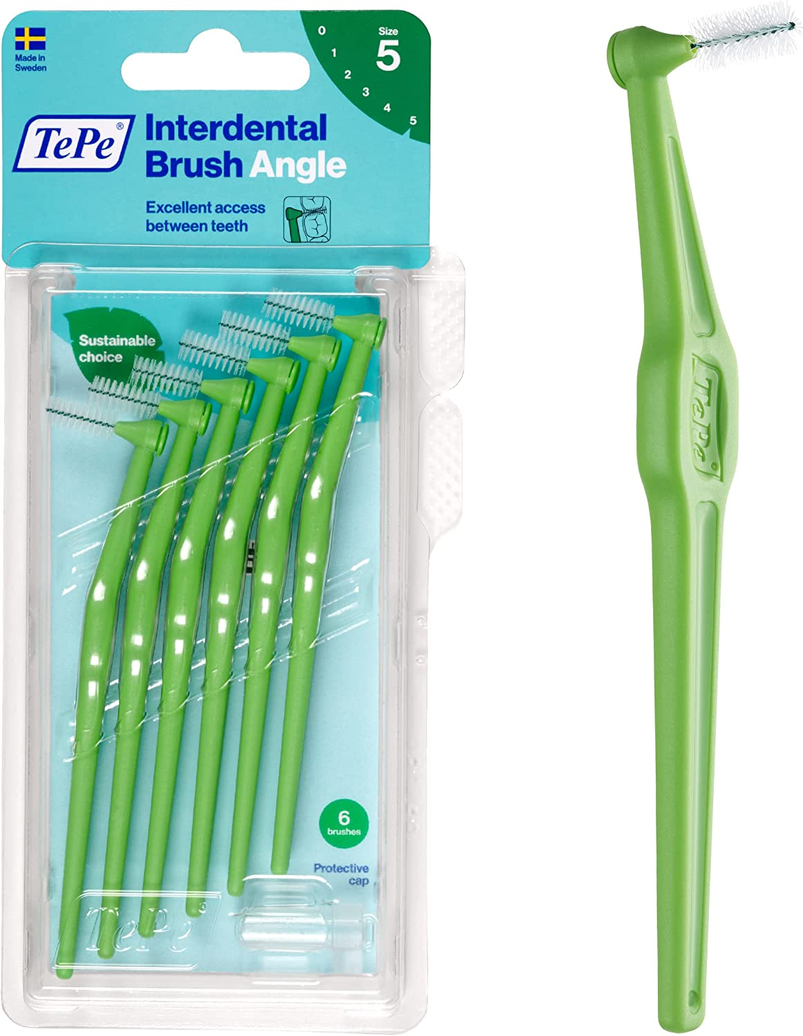 Tepe Interdental Brush Angle, Green, 0.8Mm/Iso 5, 6Pcs, Plaque Remover, Easy and Efficient Cleaning between Teeth, Tooth Floss for Small Gaps image number 2