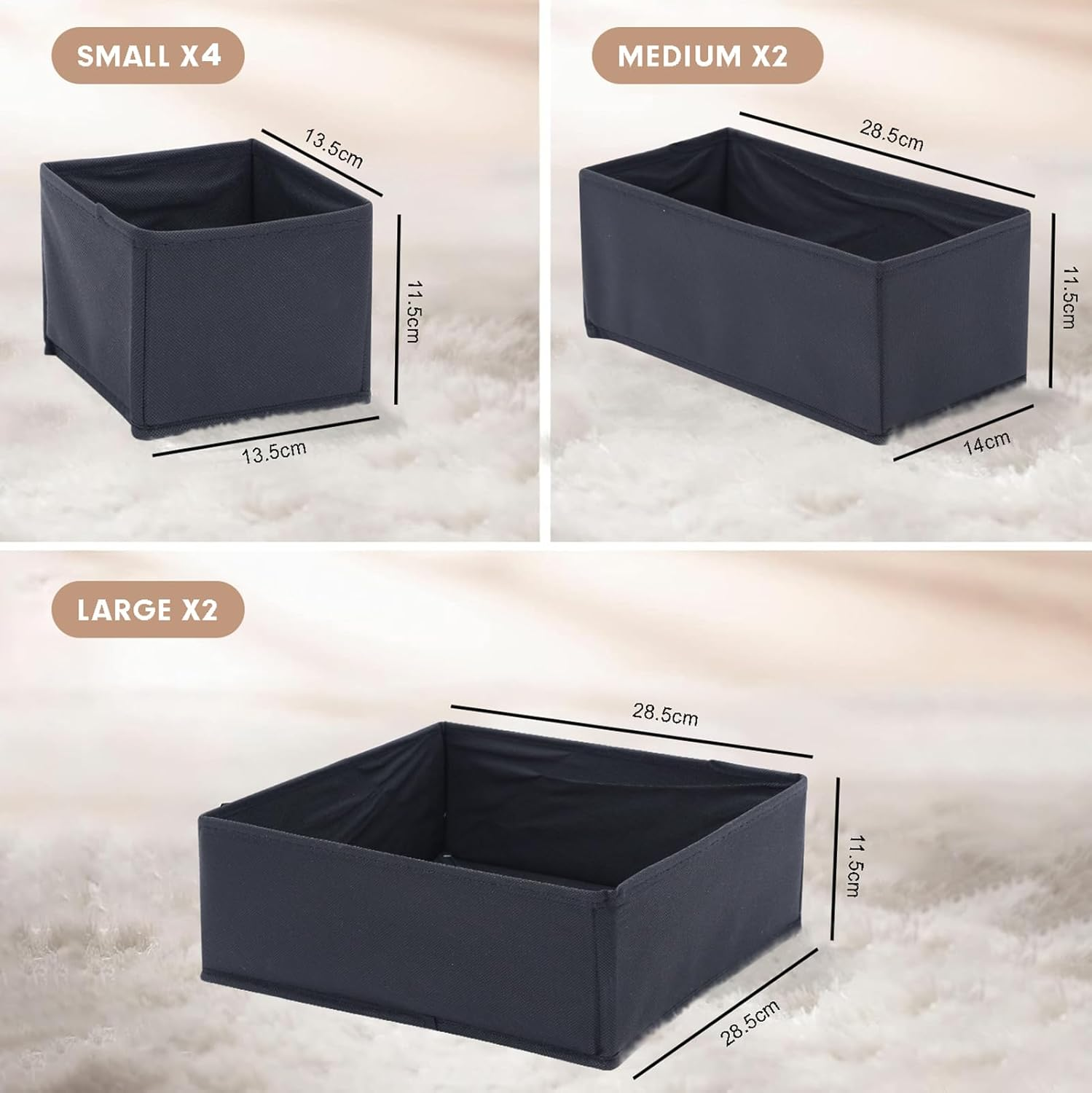 Okam Clothes Drawer Organiser Set of 8 - Underwear/Bra/Sock Organiser with Bonus Shoe Bag - Versatile Organisers for Drawers - Tidy Storage Solution for Bedroom - Foldable Design - Black image number 4