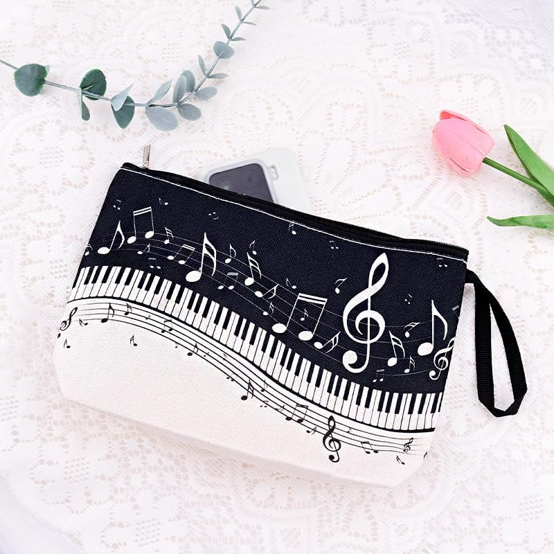Piano Musical Cosmetic Bag for Women Pianists Music Enthusiast Canvas Makeup Pouch Perfect Birthday Music Festival Gifts for Piano Lovers Teachers image number 4