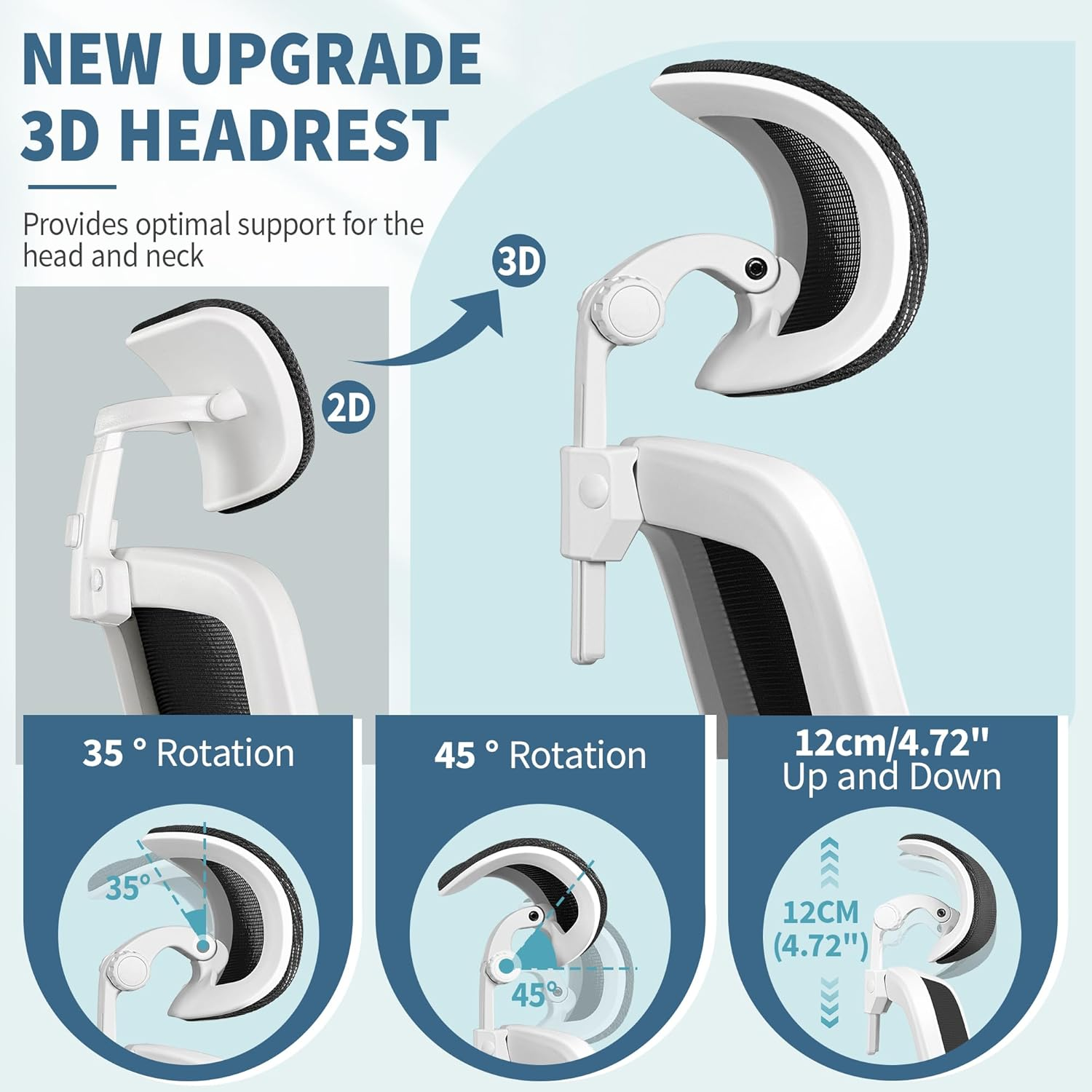 Felixking Ergonomic Office Chair, Headrest Desk Chair Office Chair with Adjustable Lumbar Support, Home Office Swivel Task Chair with High Back and Armrest (White) - Gray image number 2