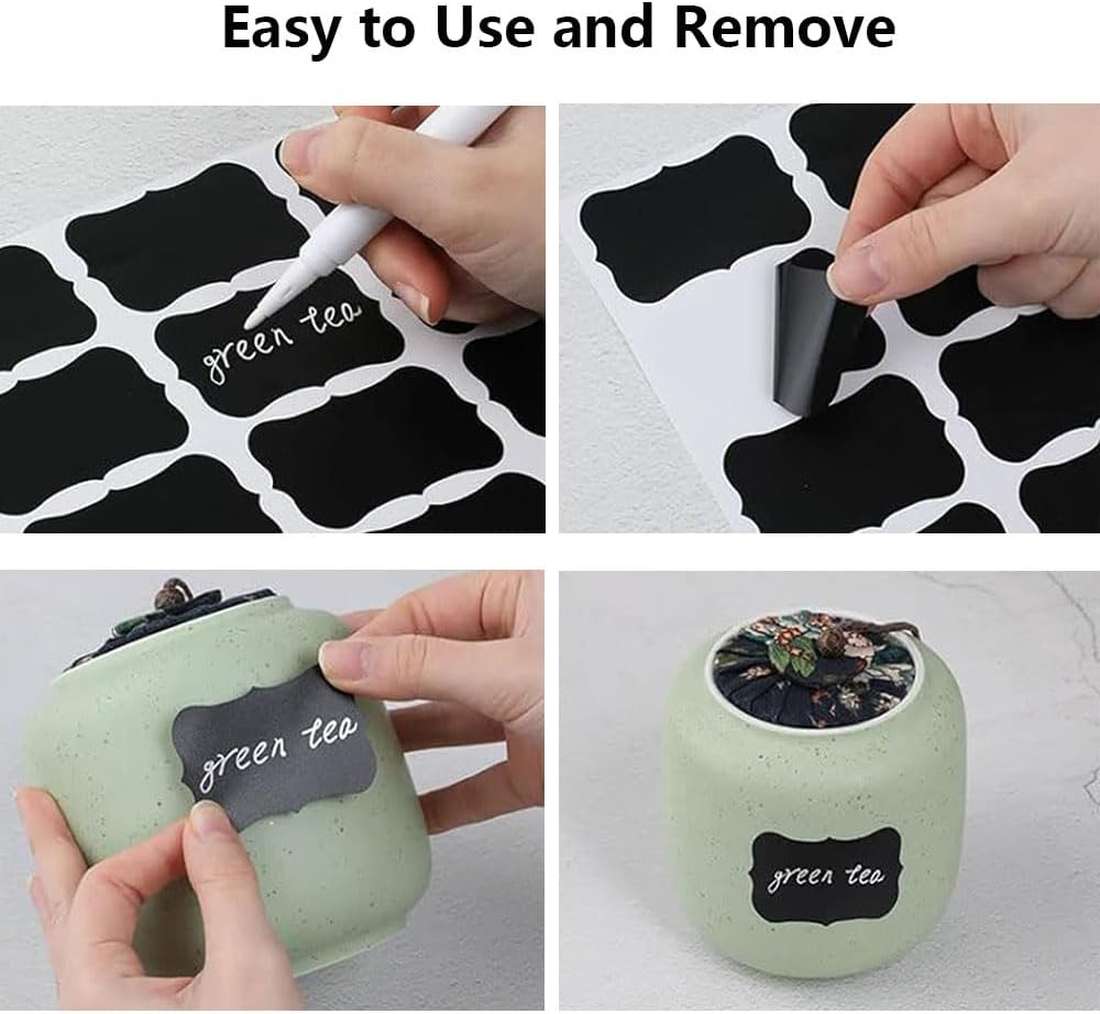 Vekol Chalkboard Labels, 12 Sheets 180 Waterproof Reusable Chalk Sticker Labels for Food Containers, Includes Erasable Liquid Chalk Marker for Mason Jars, Home Kitchen Storage