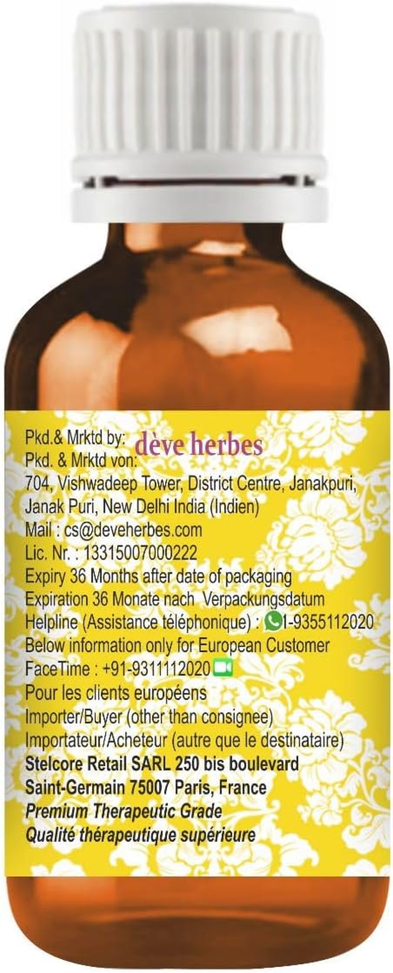Deve Herbes Pure Cotton Seed Oil (Gossypium Spp) Natural Therapeutic Grade Cold Pressed 100Ml (3.38 Oz)