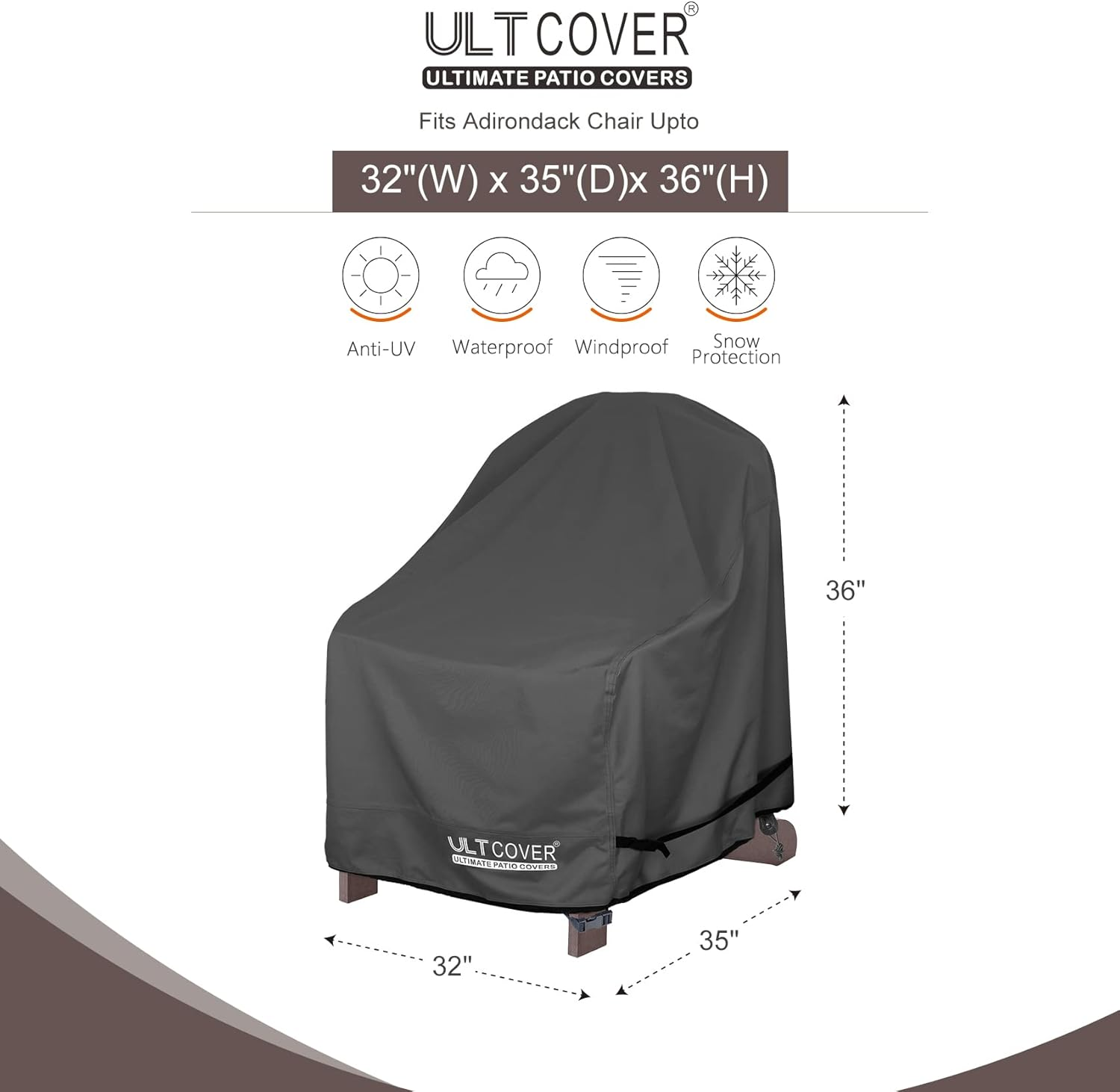 ULTCOVER Waterproof Patio Adirondack Chair Cover 4 Pack for Outdoor Chair Size Upto 32W X 35D X 36H Inch, Black image number 5
