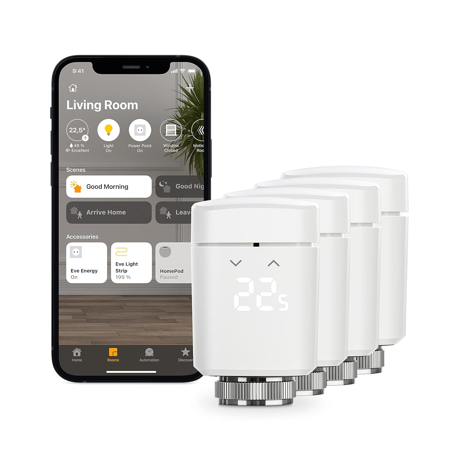 Eve Thermo, Pack of 4 - Smart Radiator Valve with LED Display, Automatic Temperature Control, No Bridge Required, Integrated Touch Controls, Bluetooth, Apple Homekit, Made in Germany image number 5
