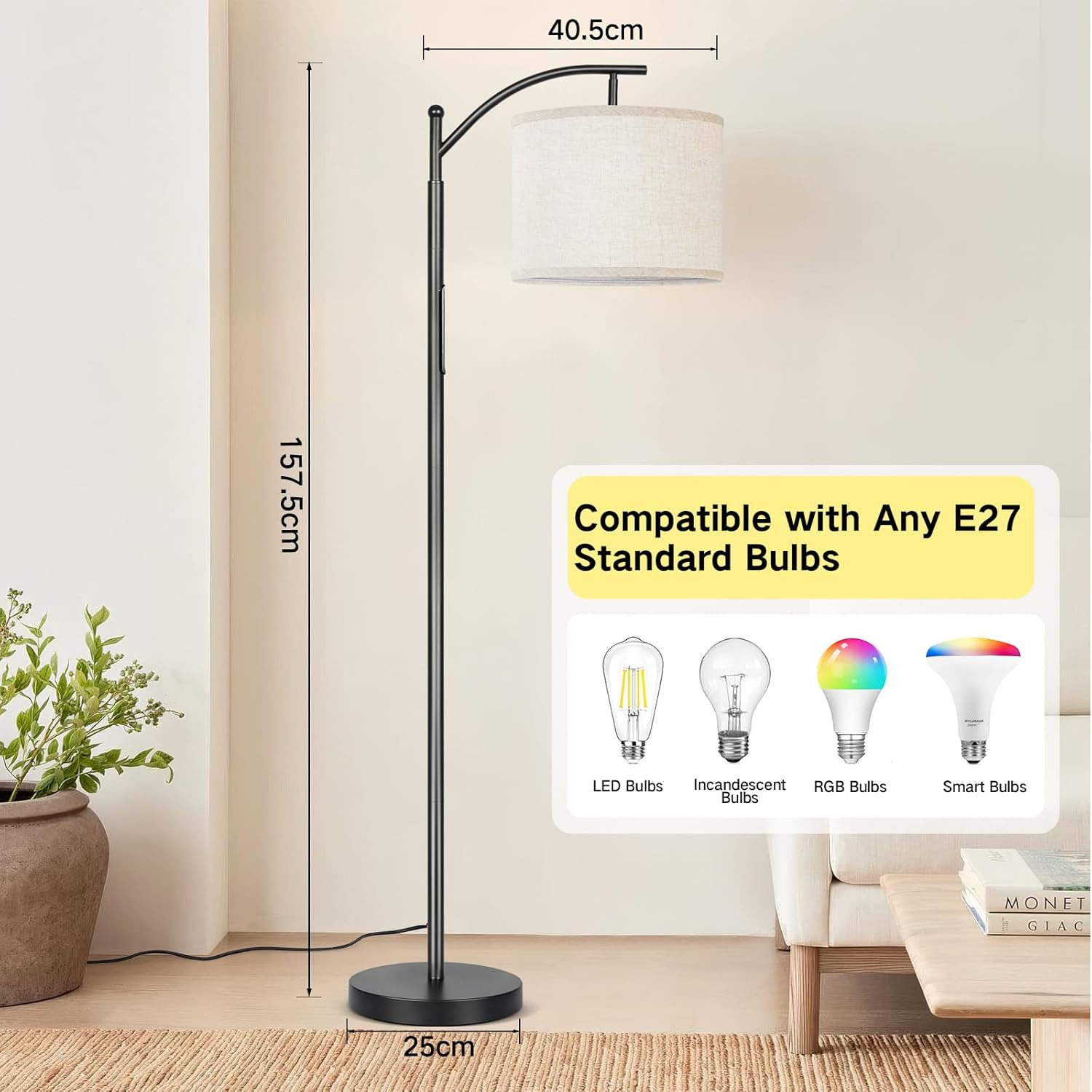 GOOGO Floor Lamp Living Room with Adjustable Angle Linen Lampshade, 3 Colour Temperatures, Floor Lamp Dimmable with Touch Control, App and Remote Control, 1-Hour Timer, for Home Office, Bedroom image number 5