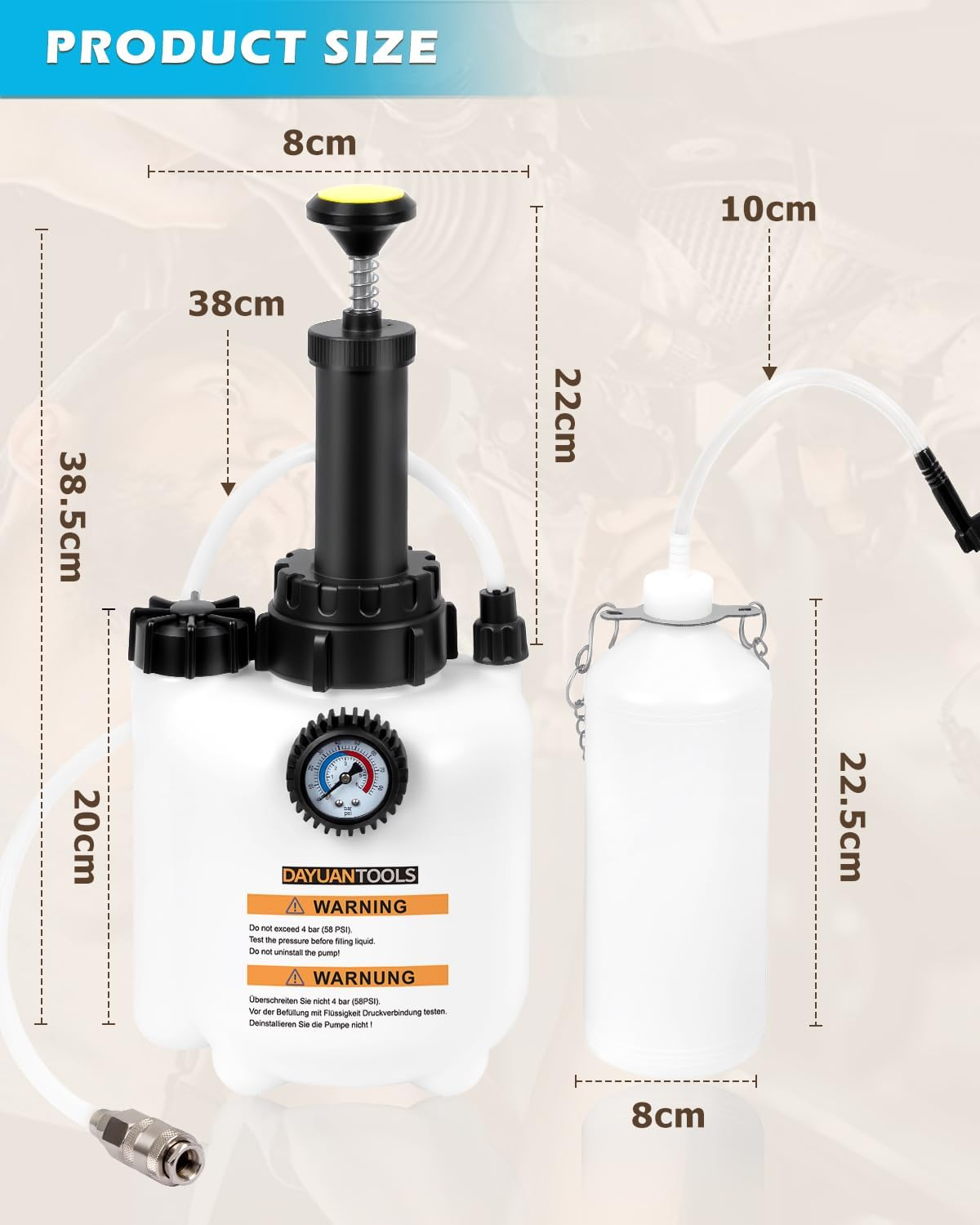 DAYUAN 3L Hand Brake Fluid Bleeder Bleeding One Man Tool Kit image number 5