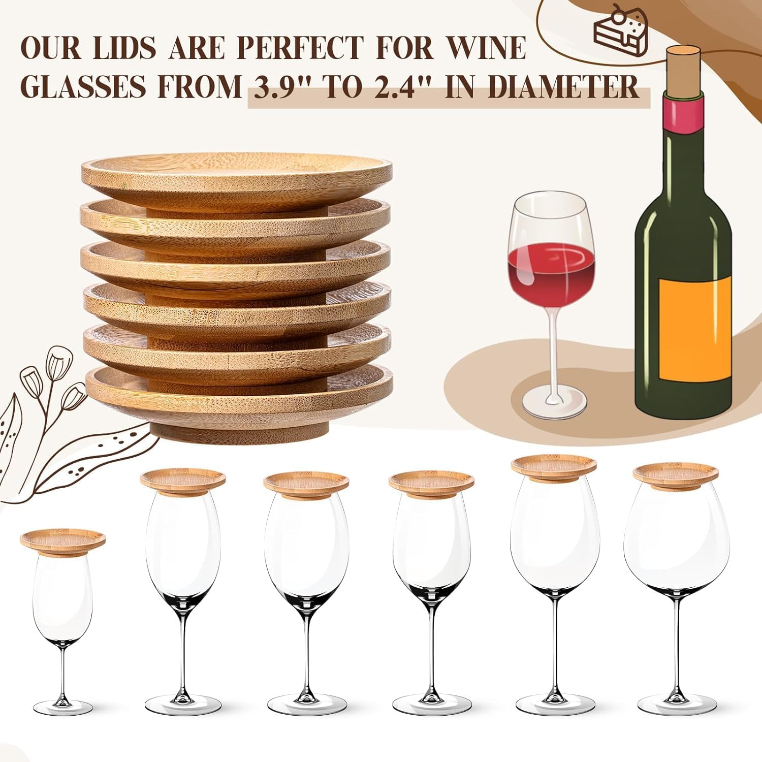 Cozioz 8-Piece 10 Cm Wine Glass Charcuterie Topper Set - Bamboo round Wine Glass Appetizer Plates for Dual Use at Family Gatherings, Bars, and Restaurants，Large image number 1