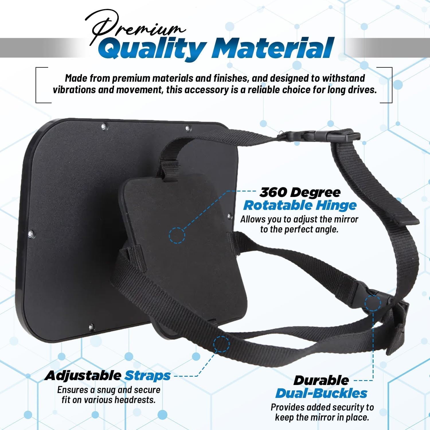 Black Rear View Baby Car Seat Mirror - 360&deg; Rotatable & Adjustable for Clear, Wide View of Rear Facing Infant, Universal Fit, Shatterproof Plastic, Easy Installation with Bonus 'Baby in Car' Sticker image number 3