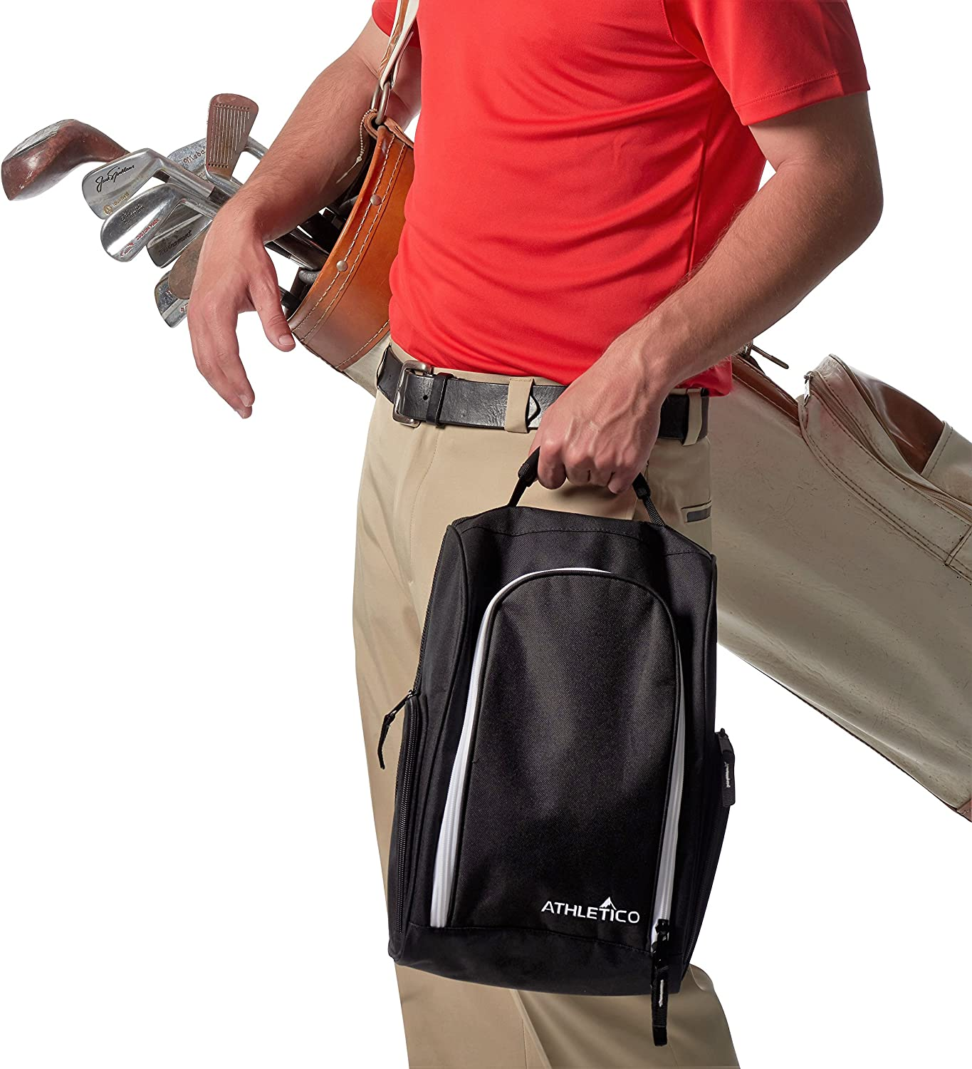 Athletico Golf Shoe Bag - Zippered Shoe Carrier Bags Ventilation & outside Pocket Socks, Tees, Etc. - Black image number 3
