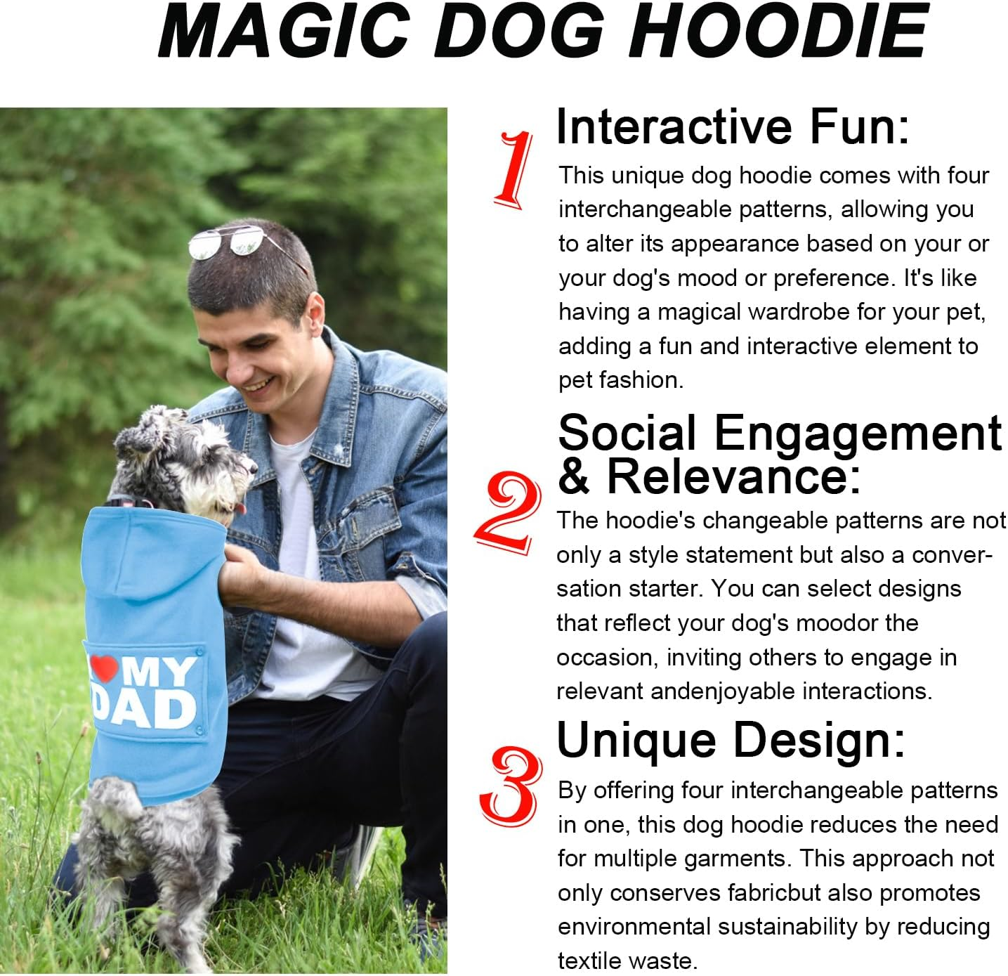 Greenjoy Magic Dog Sweater with 4 Interchangeable Patterns - Dog Hoodie Cold Weather Dog Coat Hooded Sweatshirt for Puppies,Cats, Small Medium Large Dogs (Blue (Letter Print A), Small) image number 6