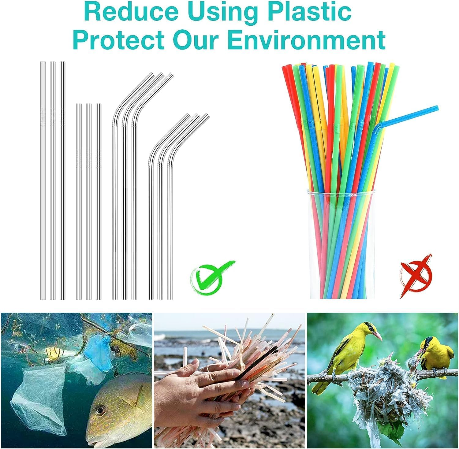 12-Pack Reusable Stainless Steel Metal Straws with Case - Long Drinking Straws for 30 Oz and 20 Oz Tumblers Yeti Dishwasher Safe - 2 Cleaning Brushes Included - Coloured Red image number 2