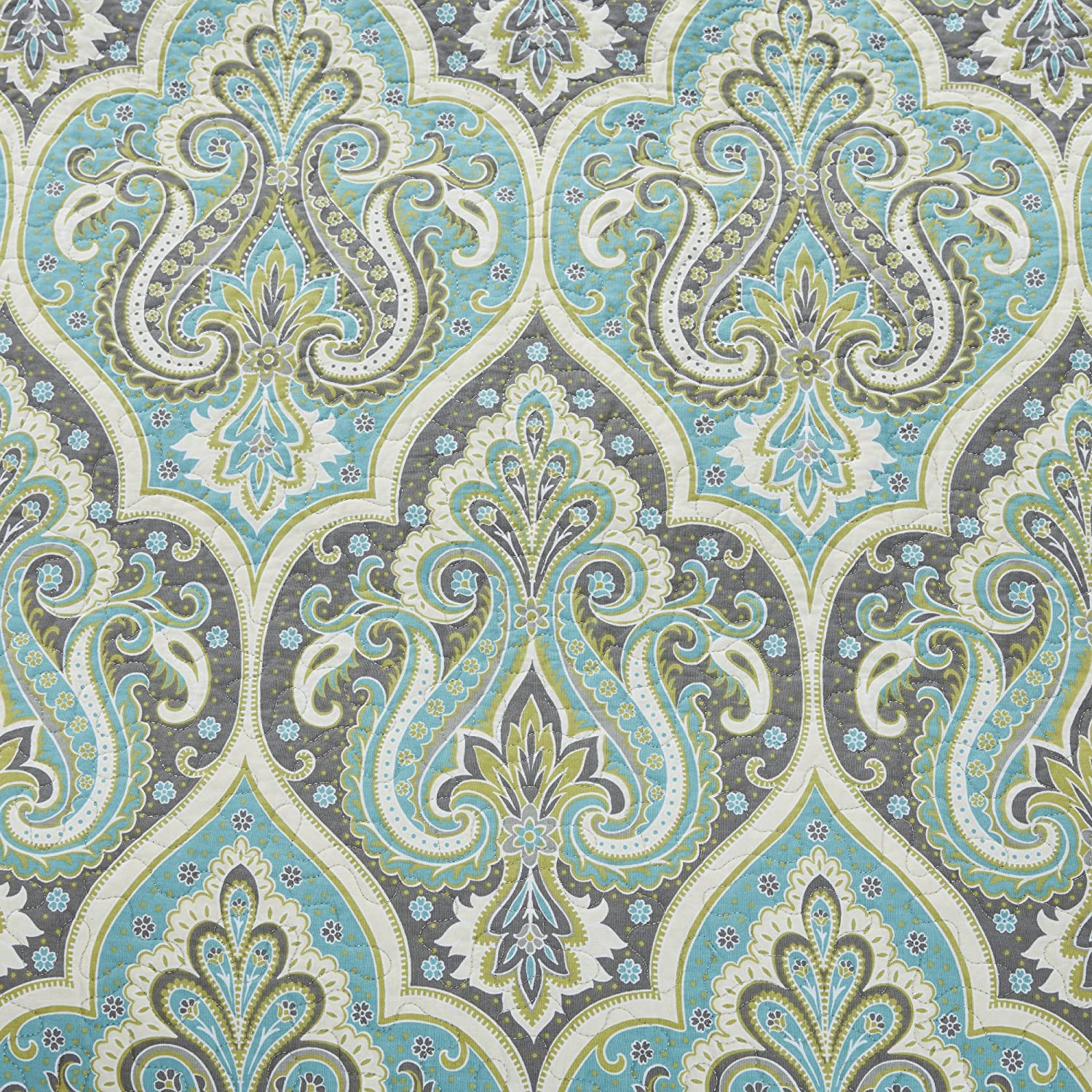Comfort Spaces Quilt Set-Trendy Paisley Summer Cover, Cozy Coverlet Lightweight All Season Bedding Layer for Winter, Matching Shams, King/Cal King, Mona Paisley Teal image number 6