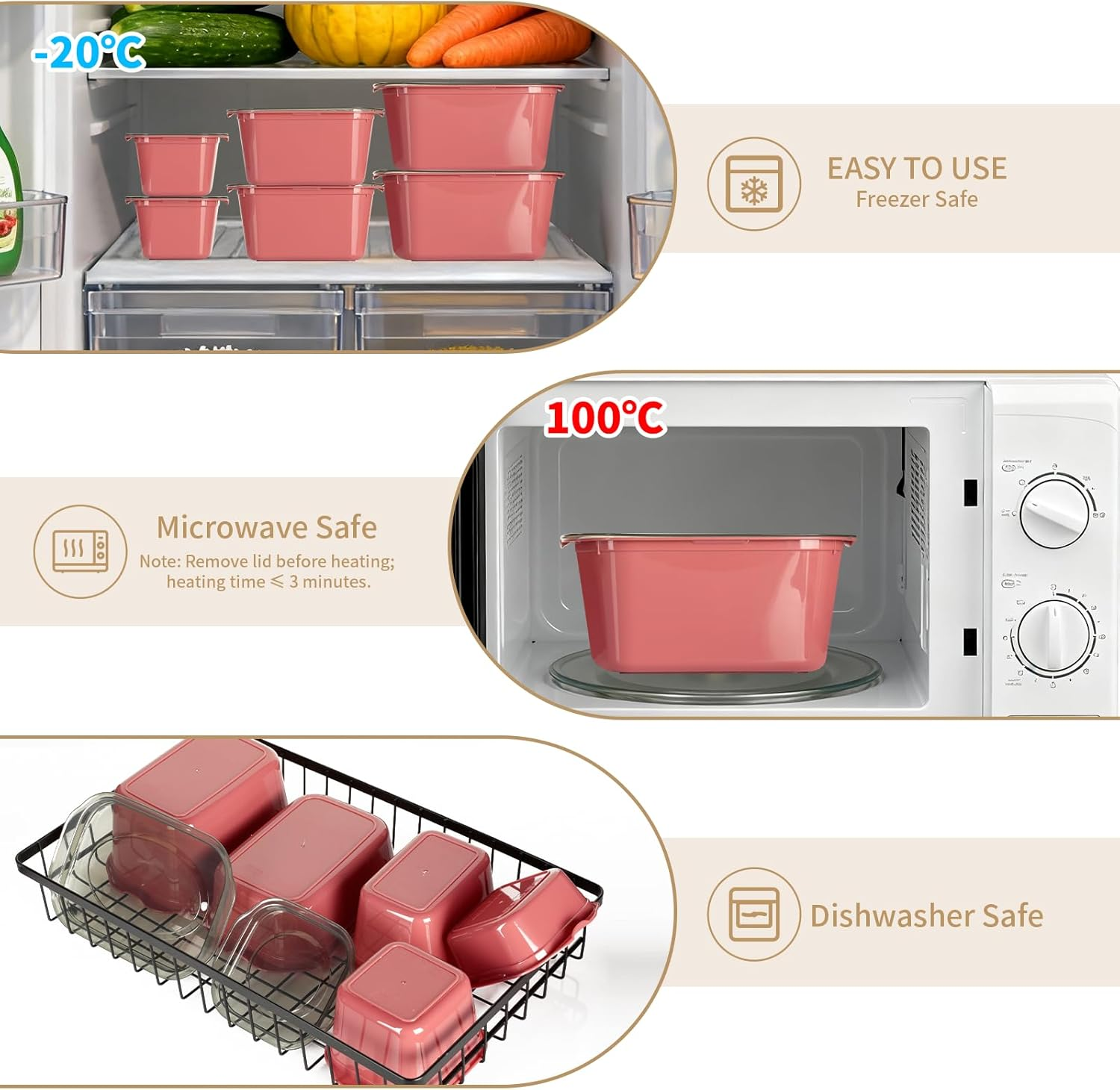 Cozary 15 Pieces Rectangular Food Storage Containers, Storage Containers Set with Lid, Airtight, Stackable, Microwave & Dishwasher Safe, Bpa-Free, for Mealprep & Organisation (Wine Red) image number 3
