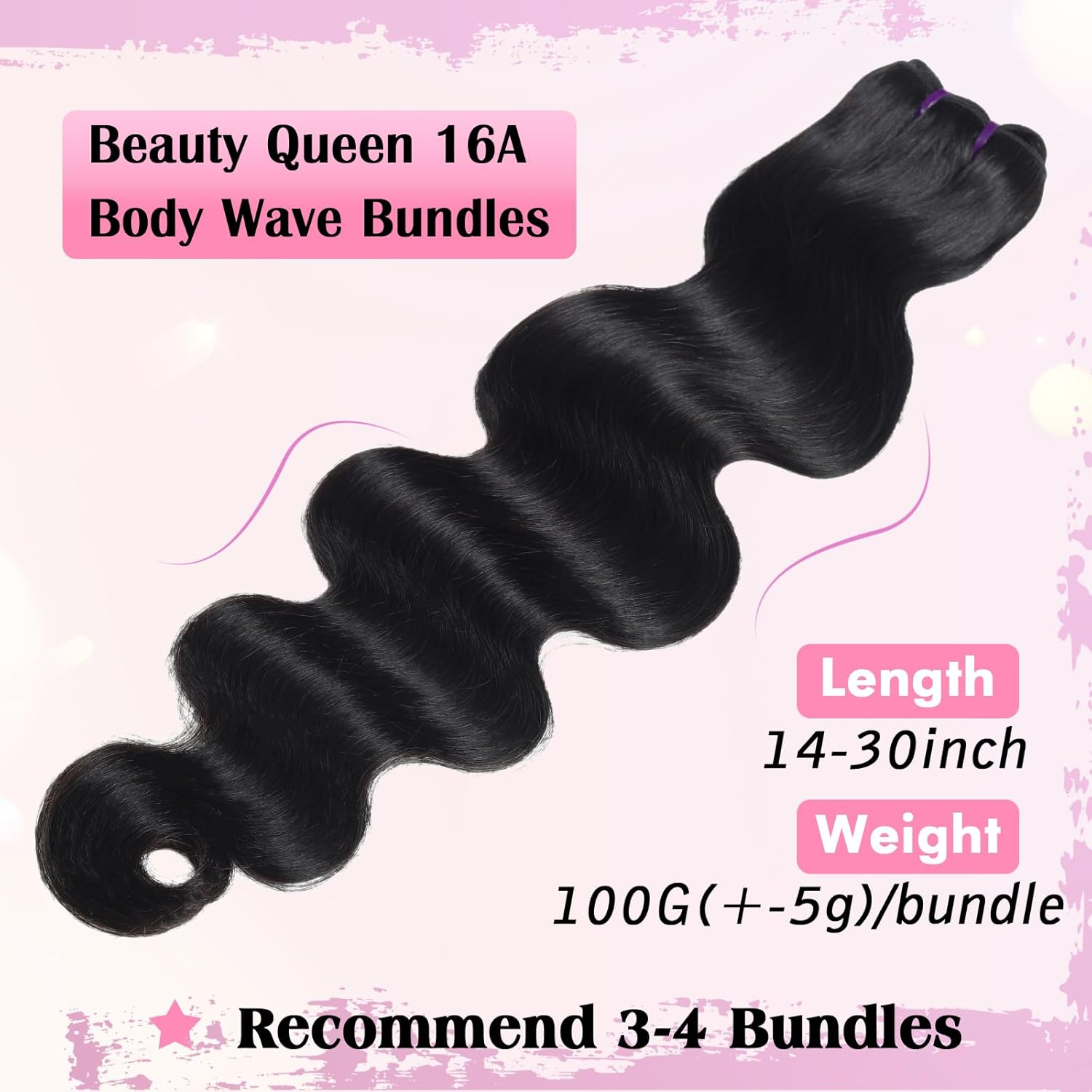 Beauty Queen 16A Body Wave Bundles Human Hair (20 18 16 Inch) 100% Unprocessed Brazilian Virgin Weave 3 Bundles Human Hair Full and Thick Remy Hair Extensions Natural Color for Women image number 5