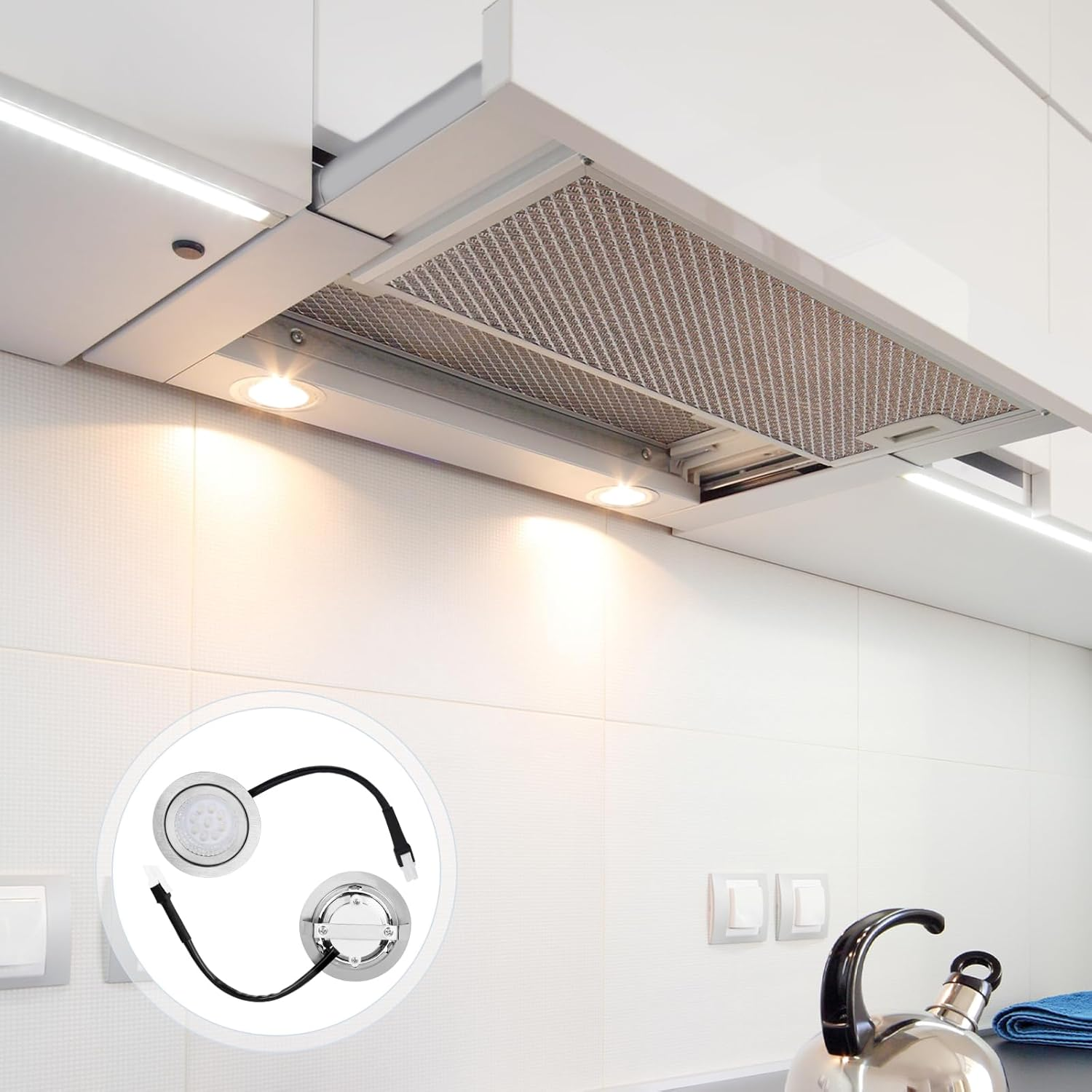 2Pcs Range Hood Light Bulbs Recessed, DC 12V 6500K Stainless Steel Range Hood LED Light Replacement Lights Accessories for Stove Kitchen image number 4