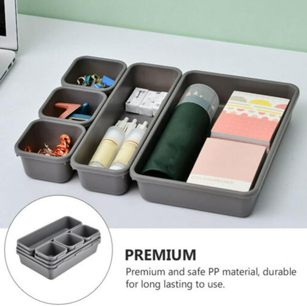 8PCS Kitchen Drawer Organiser Cutlery Tray Insert Cabinet Utensil Storage Box Light Grey image number 3