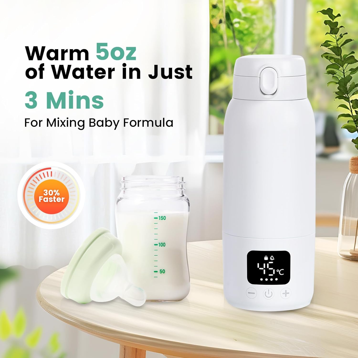 Portable Bottle Warmer, Fast Heating Portable Milk Warmer, 500ML Large Capacity Milk Bottle Warmer for Breastmilk/Formula with Accurate Temp Control, 11000Mah Baby Bottle Warmer with LCD Display