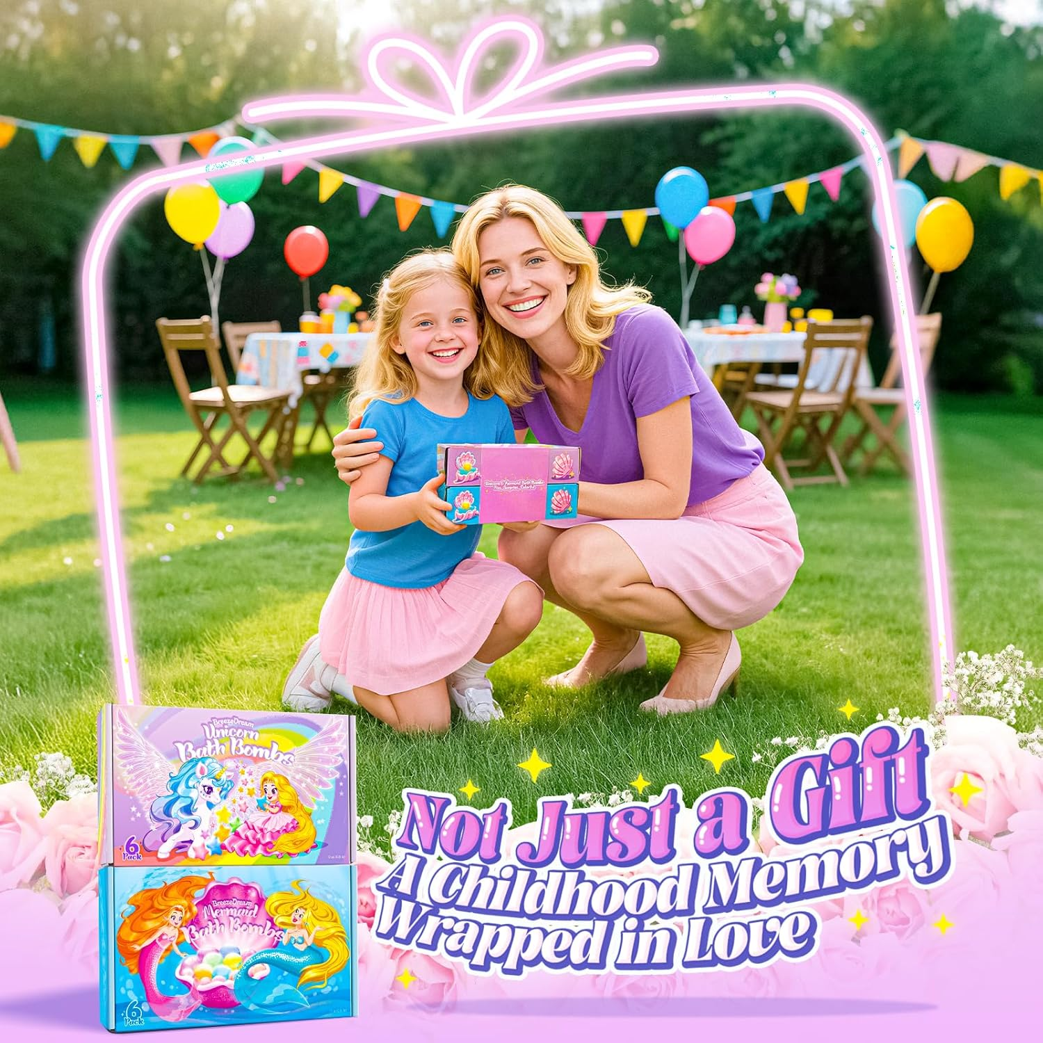 Shell Bath Bombs for Girls &ndash; 12 Pack Child-Safe Aromatherapy Bath Bombs with 20 Surprise Toys Inside, 6 Fruity Scents in 2 Gift Boxes (Mermaid & Unicorn Themes) image number 1