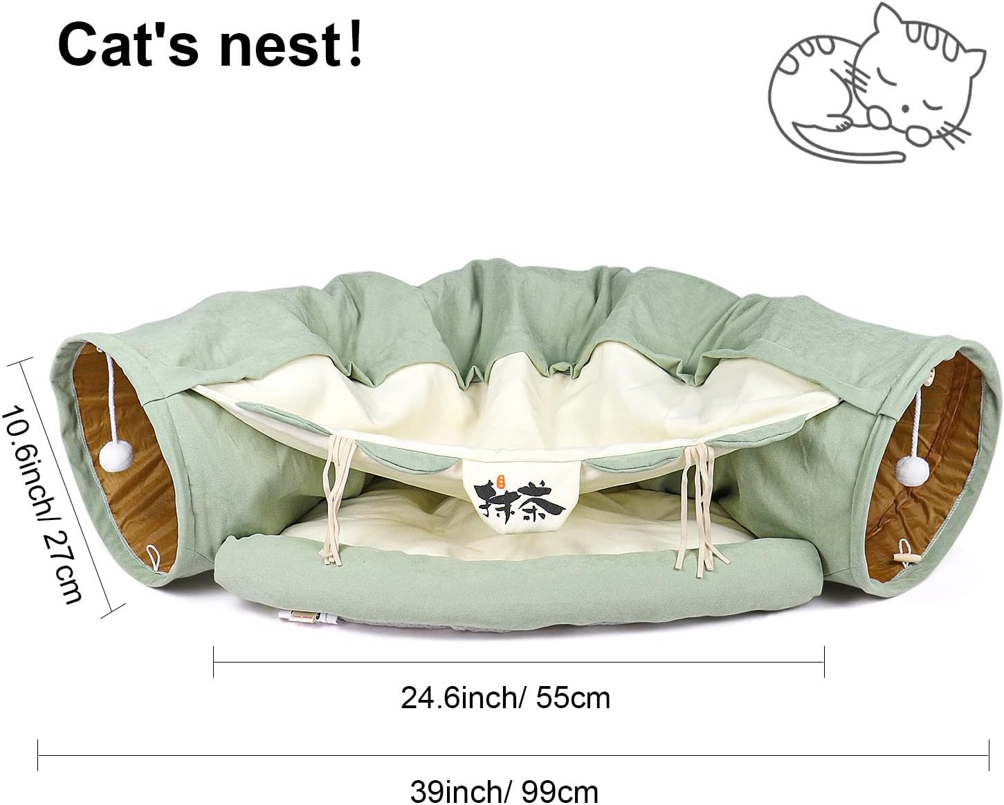 BOMEI Pack Cat Tunnels for Indoor Cats,Collapsible Cat Tunnel Tubes Toys with Removable Mat， 2-In-1 Cat Tunnel Bed with Cat Toys for Cats,Rabbits (Green) image number 6