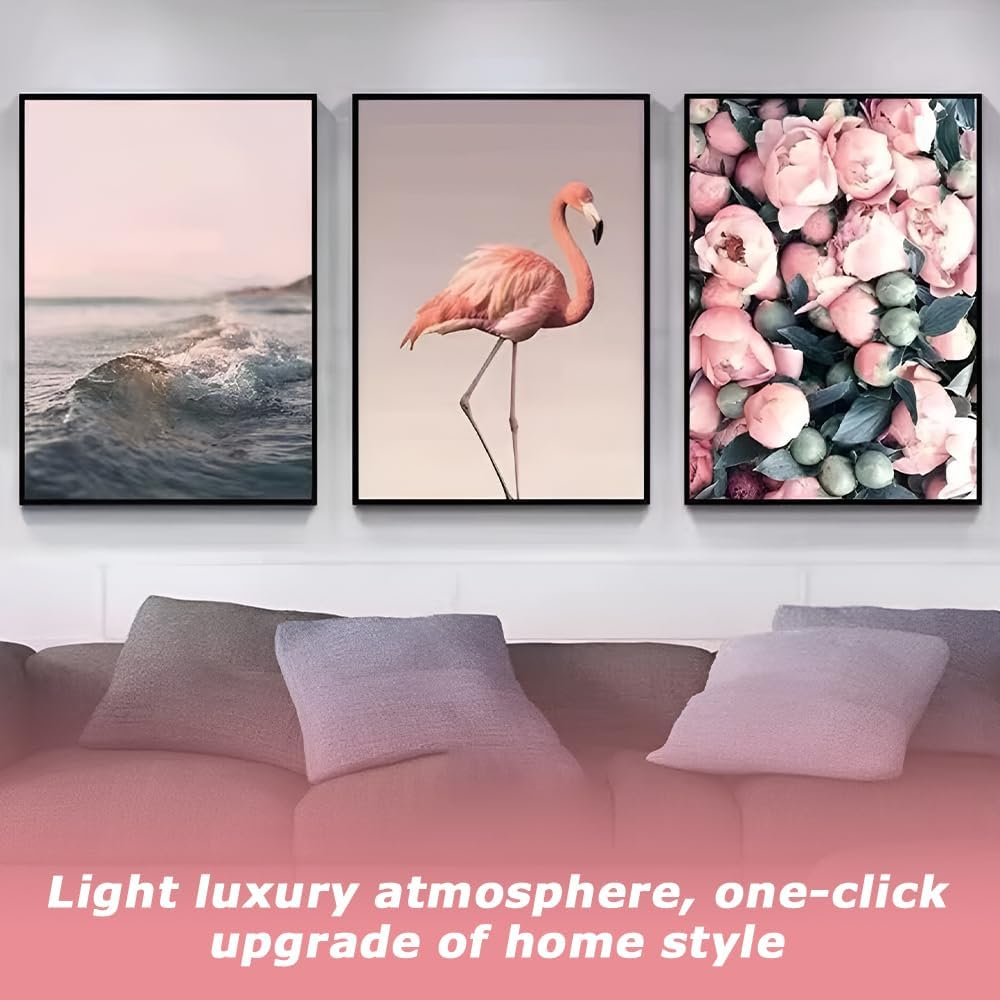 3 Pcs Romantic Flamingo Rose Wall Paintings, Animal Painting Modern Wall Art Home Decor, Contemporary Bird Wall Decor, Framed Wall Art for Living Room, Bedroom, Apartment, 40X60 CM image number 2