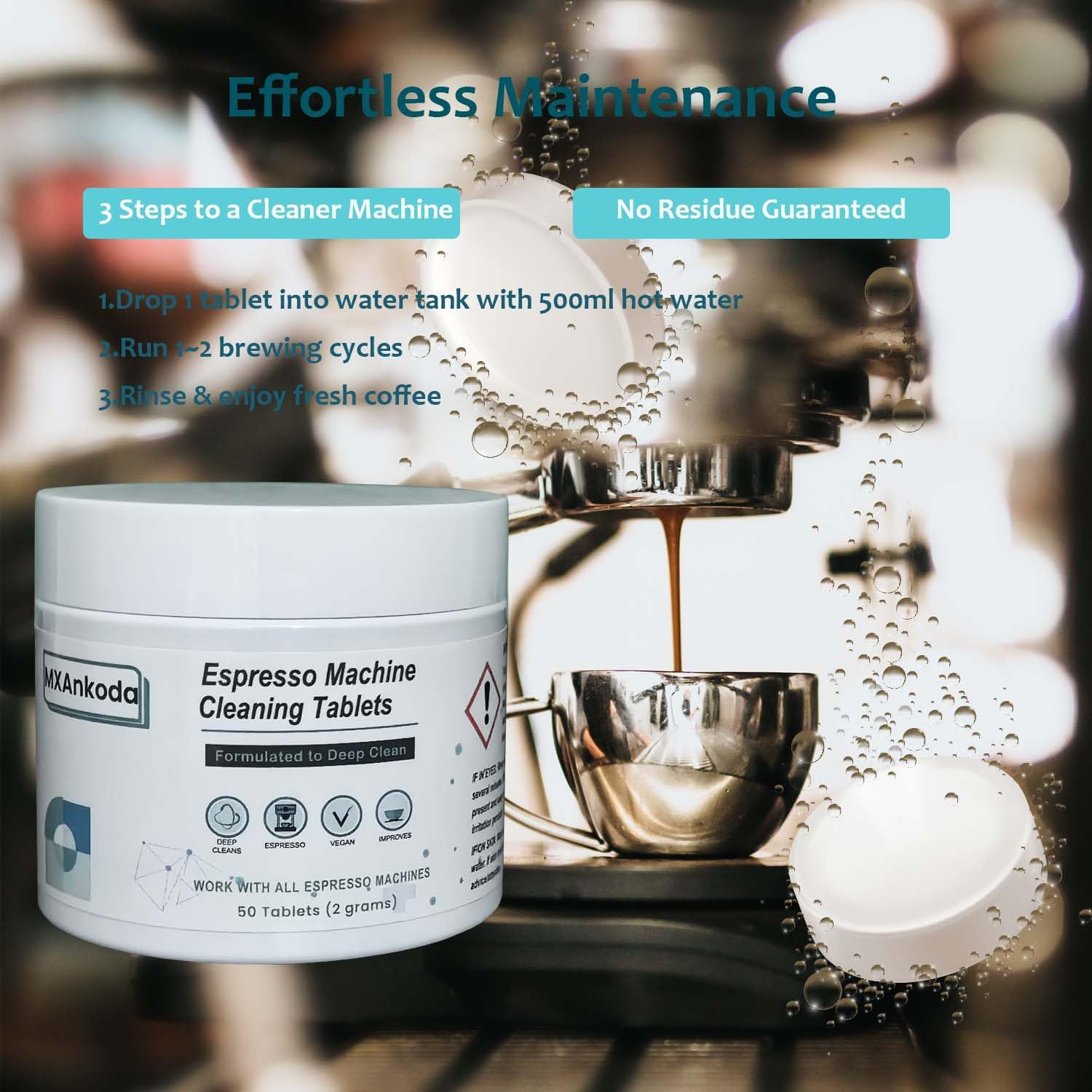 Coffee Machine Cleaning Tablets &ndash; 50 Count Espresso Coffee Maker Cleaner Tablets for Brevile, Delongh, Jura, Keurig, Nespres.O, Nnja, Miele, Gaggia, & More image number 3