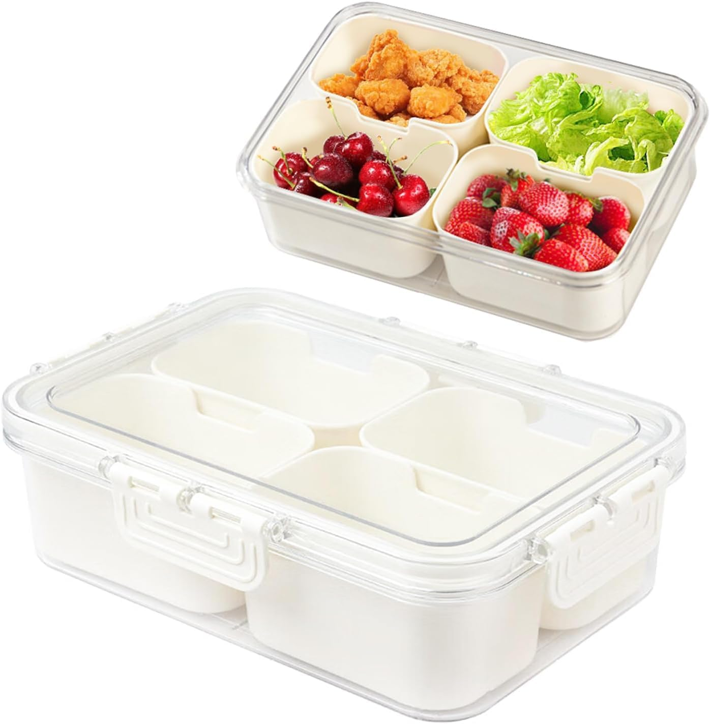 Snack Box 4 Compartment，Plastic Portable Food Storage Container Snack Platters, 4 Removable Compartment Box for Parties, Reusable Appetizer Clear Organizer for Veggie, Candy, Fruit,Nut (Medium) image number 3