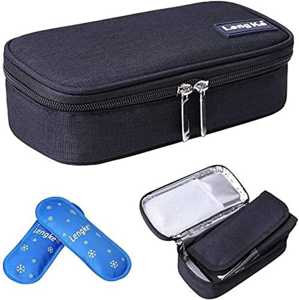 Insulin Cooler Travel Case Diabetic Organizers Medication Cooler Bag with 2 Ice Packs Travel Kits Waterproof and Insulation Liner (Black)