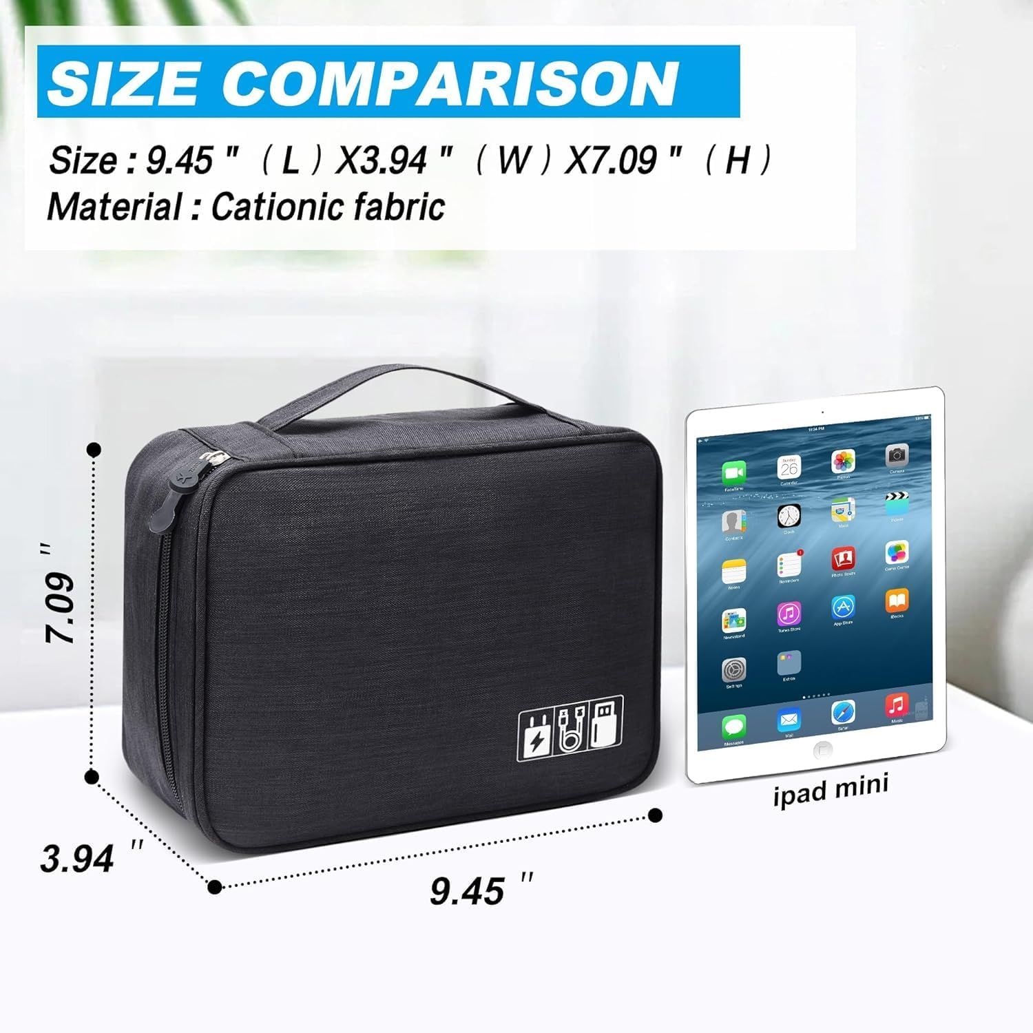 Electronic Organizer Travel Case, Small Travel Cord Organizer Case Portable Waterproof Cable Organizer Bag for Charger, Cord, USB, Power Bank, Earphone image number 3