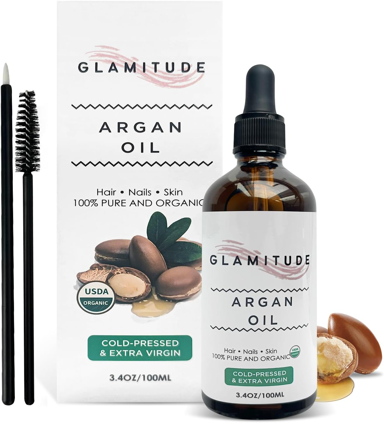 Argan Oil Hair Growth Serum - Heat Protection Spray & Hair Applicator | Cuticle, Body & Beard Care | Curly Hair & Massage Oil | Eyelash & Nail Kit - 100Ml image number 4